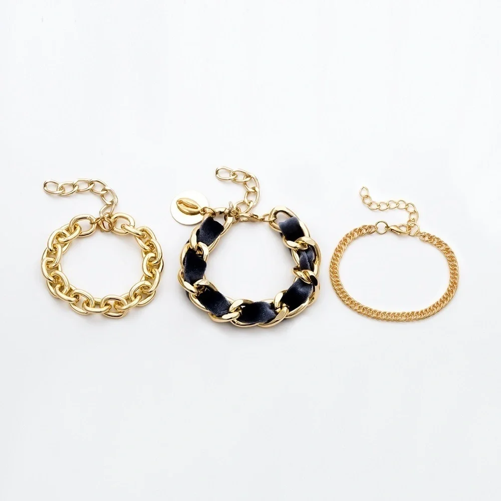 *IMOGEN* 3-Pc Gold Chain Fashion Bracelet Set